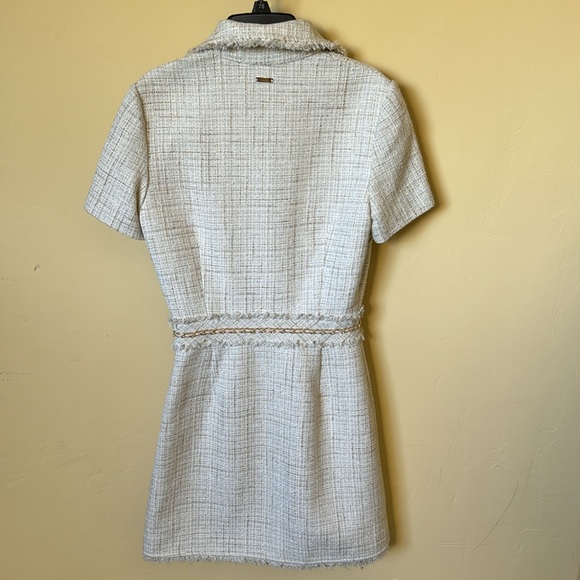 MARCIANO • tweed beige gold chain Chanel-inspired mini dress collar button down - Picture 7 of 9